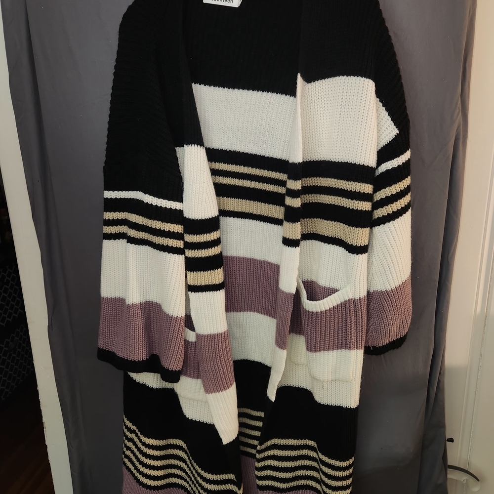 Quenteen Womens Small Oversized Open Front Long Cardigan Duster Chunky Knit